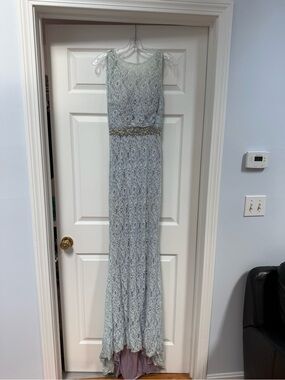 Vienna Prom Pale Blue Lace Maxi Gown with Beaded Waist